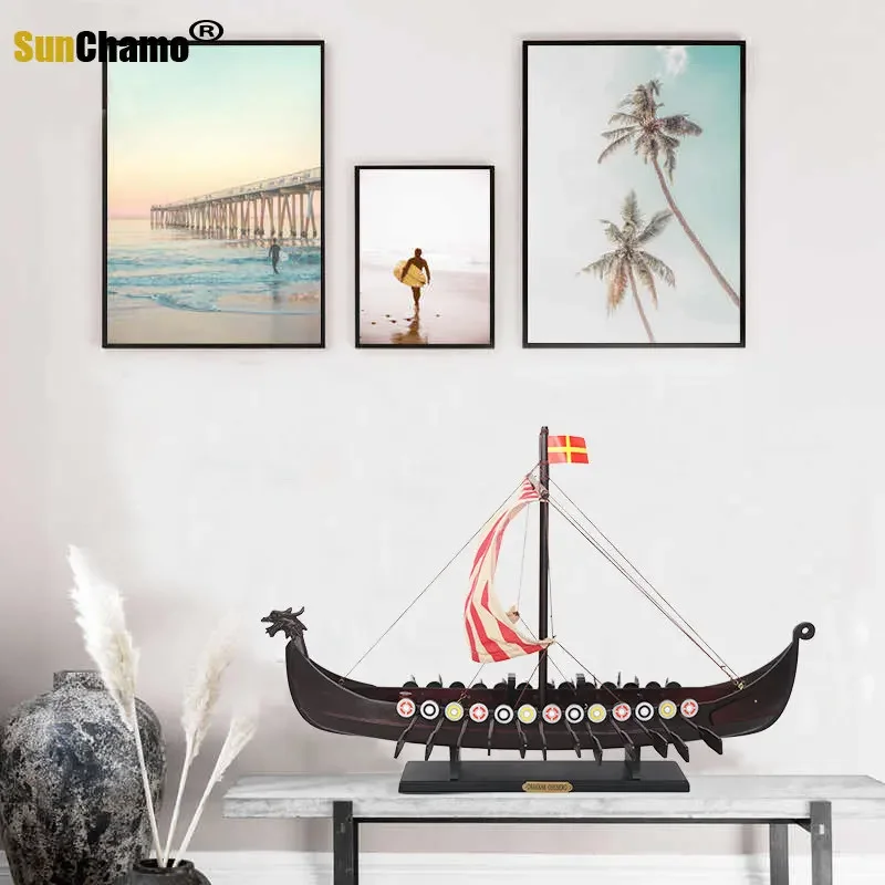 Sunchamo Antique Dragon Boat Sailing Ship Model Home Decor Craft Decoration Nordic Viking Battleship Accessories for Living Room