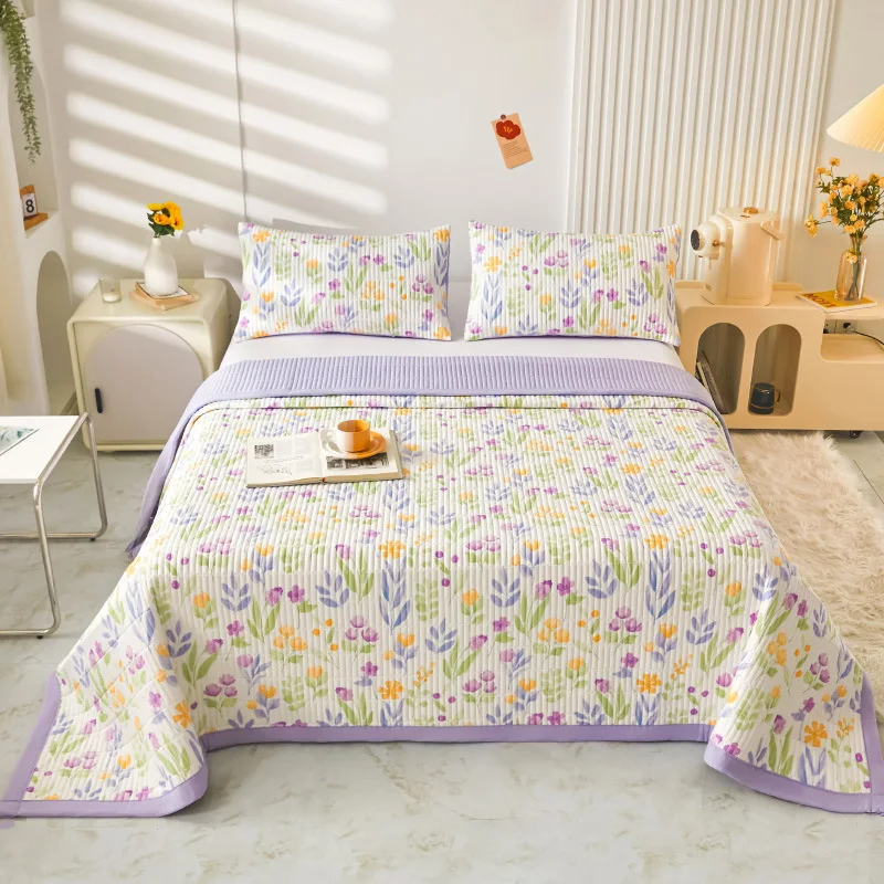 Solid color Class A soybean fiber bed cover summer thin quilt bed cover three-piece set machine washable