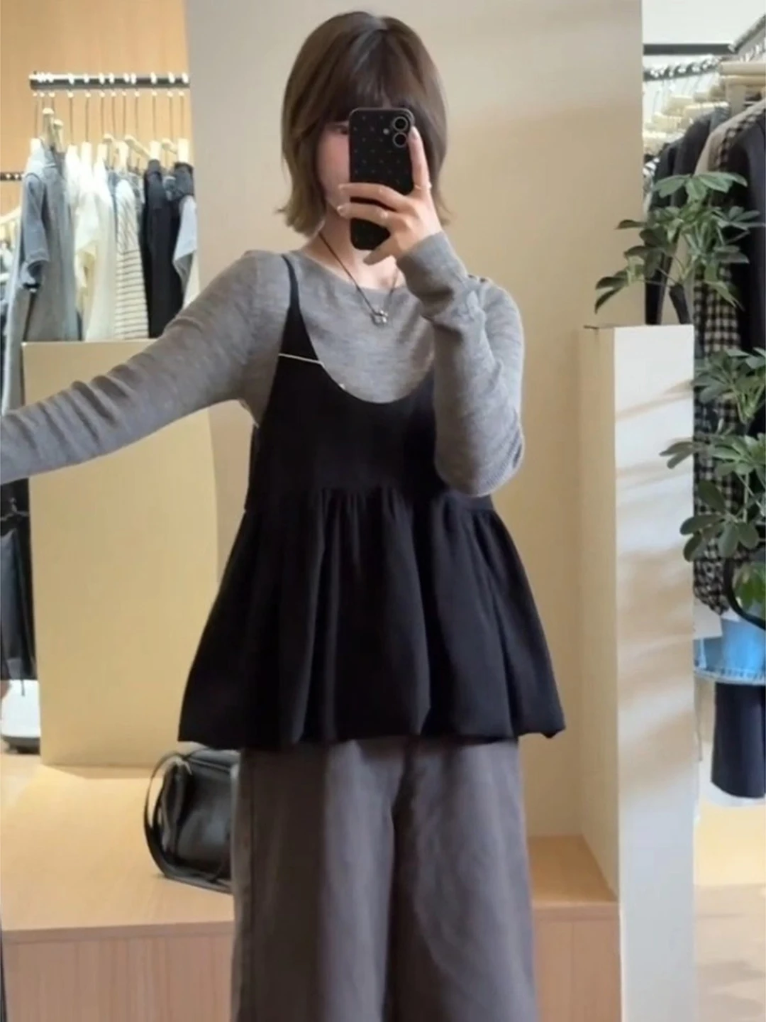 Chic Early Autumn Two-Piece Set Korean Style Atmosphere Elegant OOTD Combo High-End Feel Knitted Breathable Long Sleeve T-Shirt