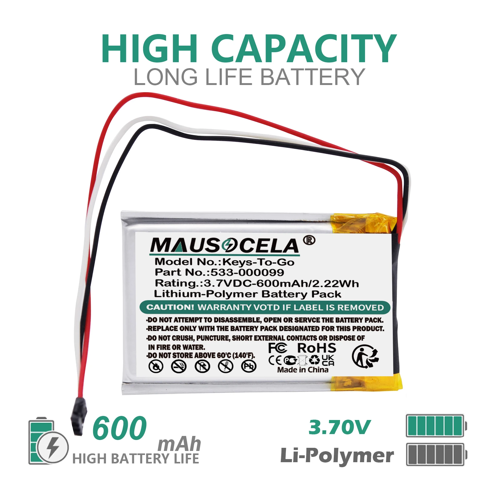 

600mAh Keyboard,Mouse Battery For Logitech:533-000099,AHB222535PJT,Keys-To-Go,ik1041,+Toolkit,--Li-Polymer--3.70V--600mAh/2.22Wh