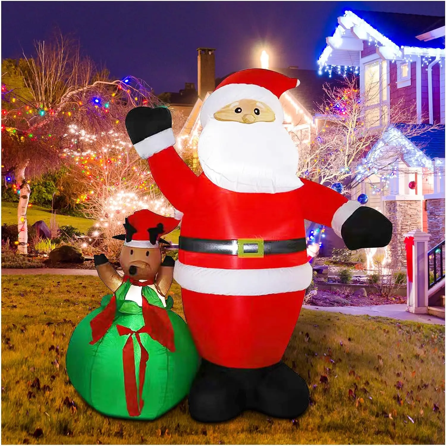 

6FT Christmas Inflatables Santa Claus Elk Decoration Lighted Inflatable with LED Blow Up Yard Decorations for Indoor Outdoor Toy