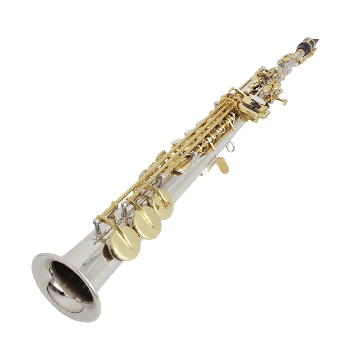 SLADE Bb Soprano Saxophone Brass Body Silver Gold Key Straight Sax Woowind Instrument Saxfone with Case Reeds Parts Accessories