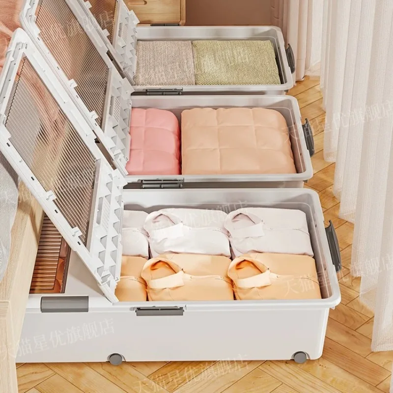 Transparent Large Capacity Under Bed Drawer Storage with Wheels, Rolling Container for Clothes, Space Saving Bedroom Organizer