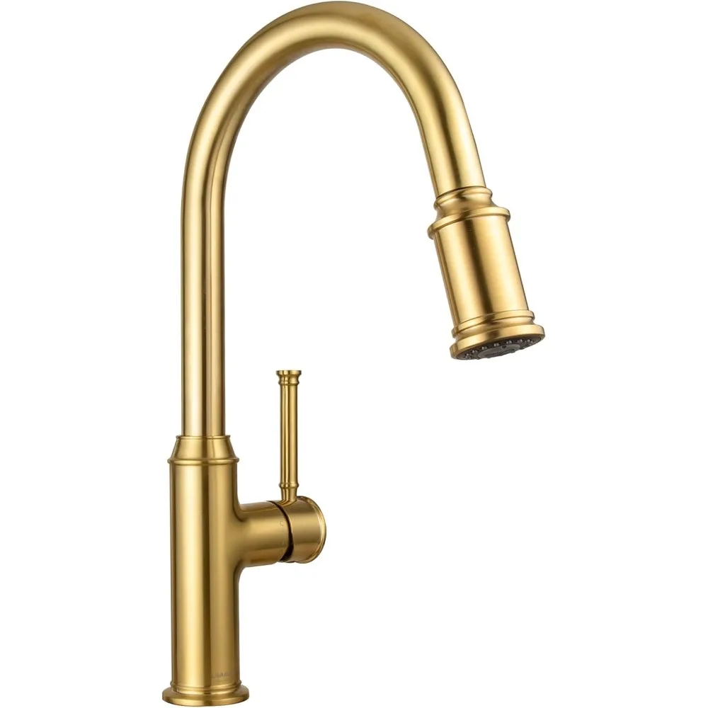 

Odorous Bronze Gold Pull-Down Spray Kitchen Faucet with Brushed Brass Finish for Single Hole Sink