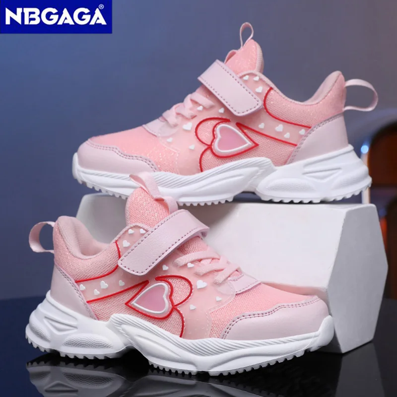 

Lovely Girls Pink Running Shoes Breathable Mesh Children's Athletic Sneakers for Student School Sports Walking