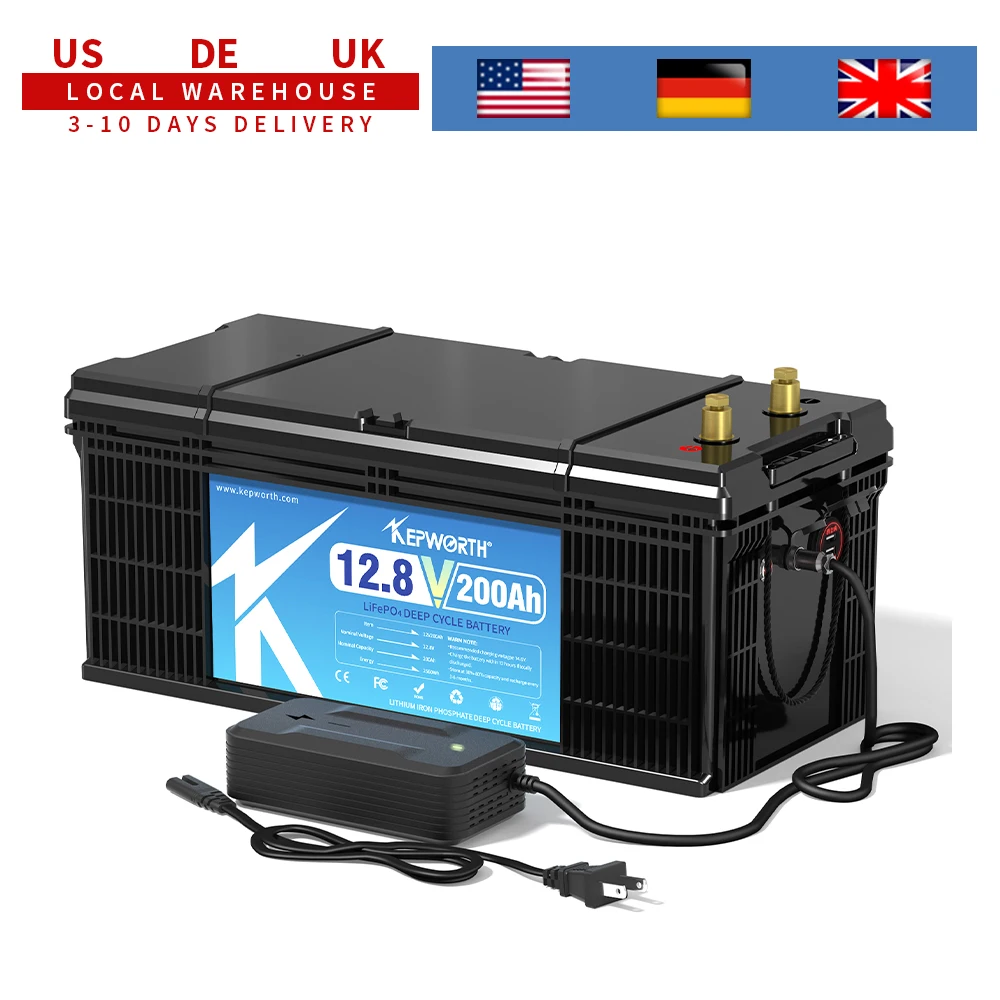 KEPWORTH Nieuwe 12V 200Ah Lithium-ijzerfosfaat Deep Cycle Batterij 2560Wh Voor RV Kampeerders Solar Golfkarretjes Trolling Motor Marine - afbeelding 2