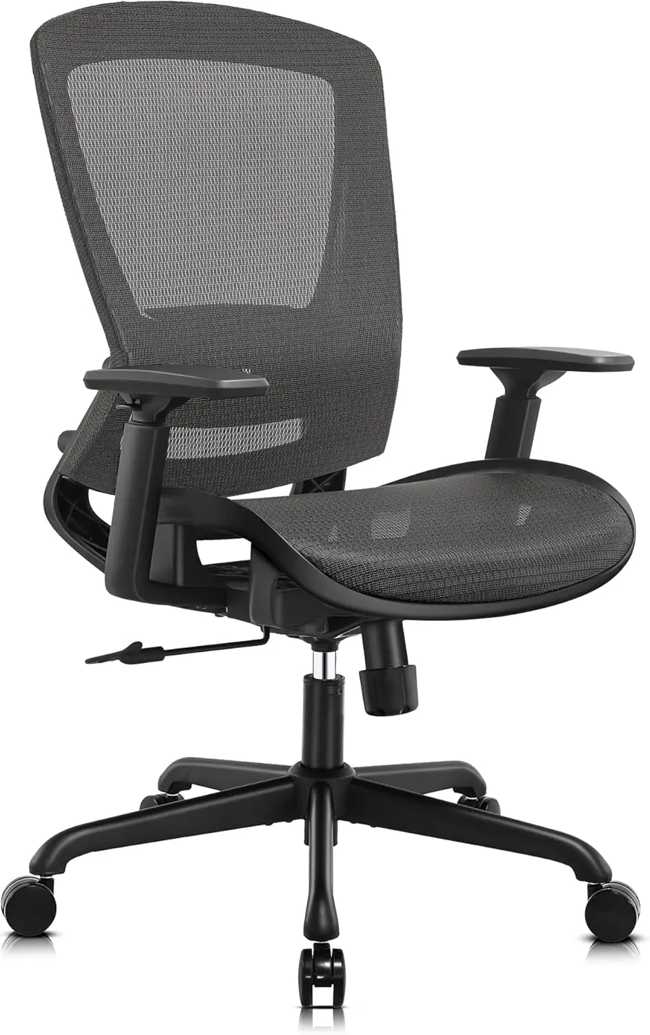 Chaise de Bureau Ergonomique avec Support Lombaire et Accoudoirs Réglables, Chaise Robuste avec Fonction d'Inclinaison, Large et Confortable