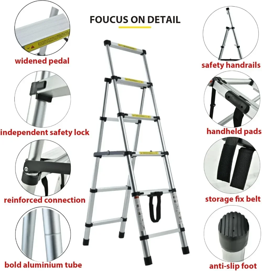 Ladder, 6ft Telescoping Ladder, A-Frame Extension Ultra-Light 4+5 Step Folding Ladder Portable 330lbs Capacity