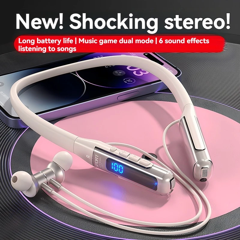 80 Hours Endurance Bluetooth Wireless Headphones LED Display Stereo Sports Headset Halter Waterproof Magnetic Earbuds