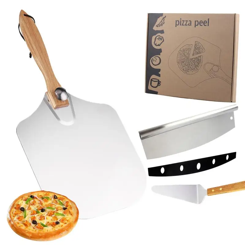 Pizza Tools Set Lightweight Folding Handle Pizza Paddle Cutter Rocker Pizza Serving Spatula Homemade Pizza Oven Accessories For