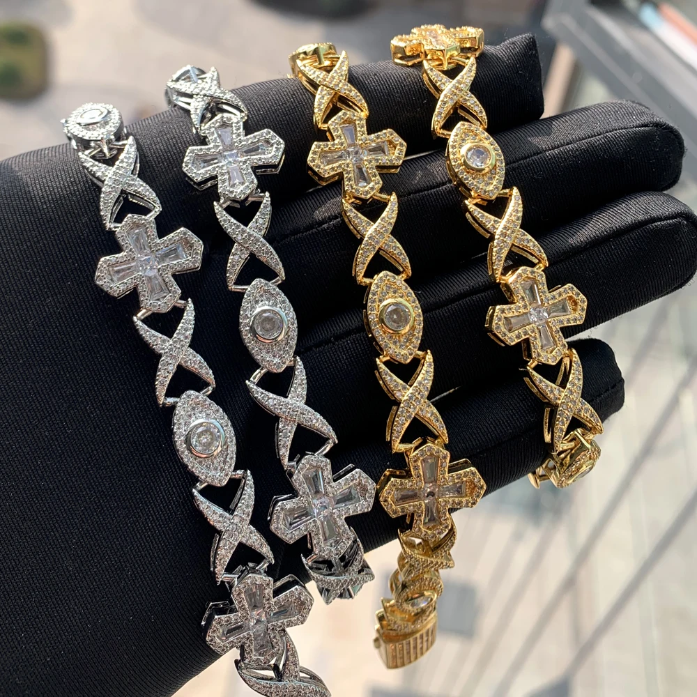 Hip Hop Bling Cz Paved Star Shape Eye Charm Cuban Chain Necklace Prong Setting Cubic Zirconia Iced Out Jewelry