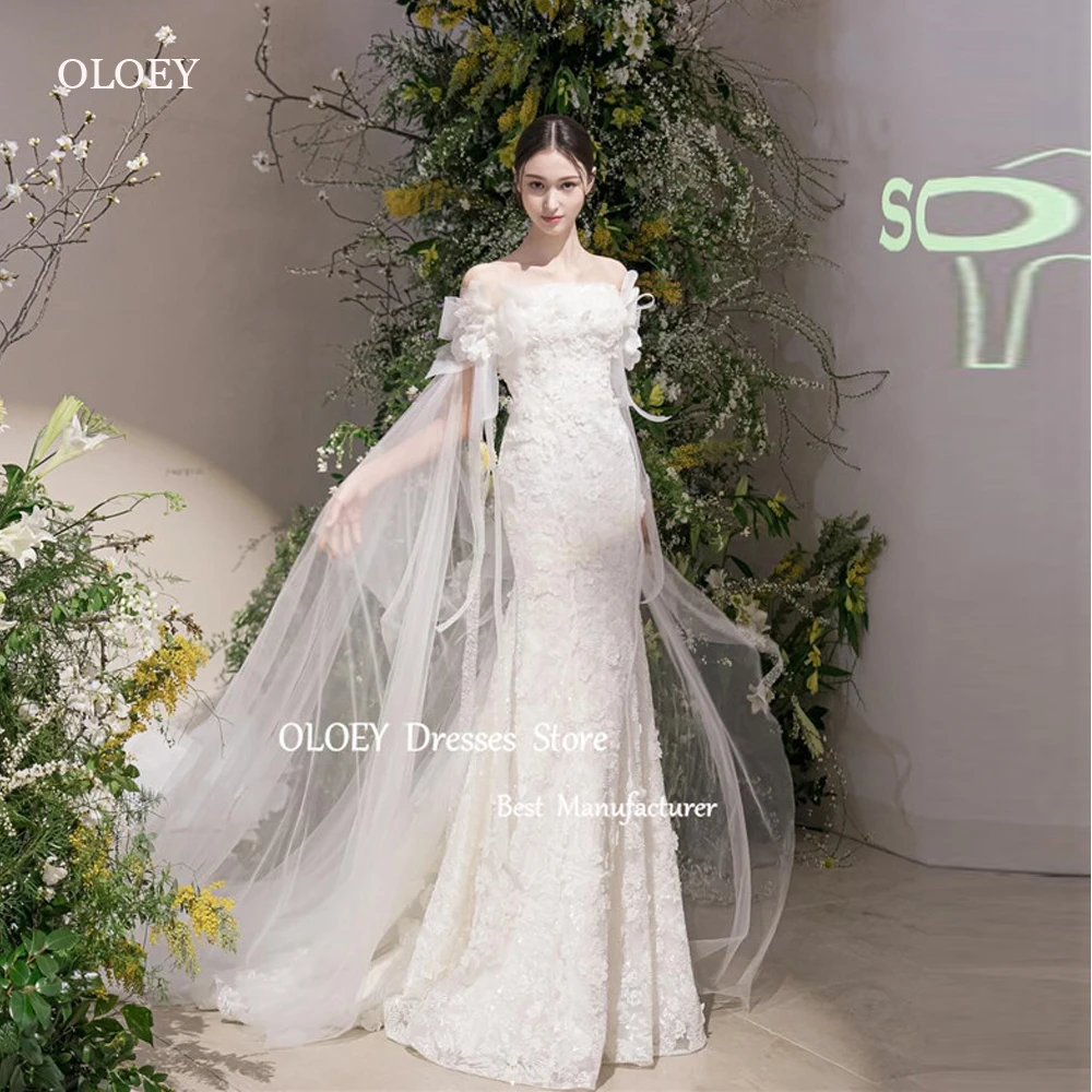 

OLOEY Elegant Mermaid Korea Wedding Dresses Exqusite Lace Off Shoulder Bridal Gowns Corset Back Custom Made Vestidos