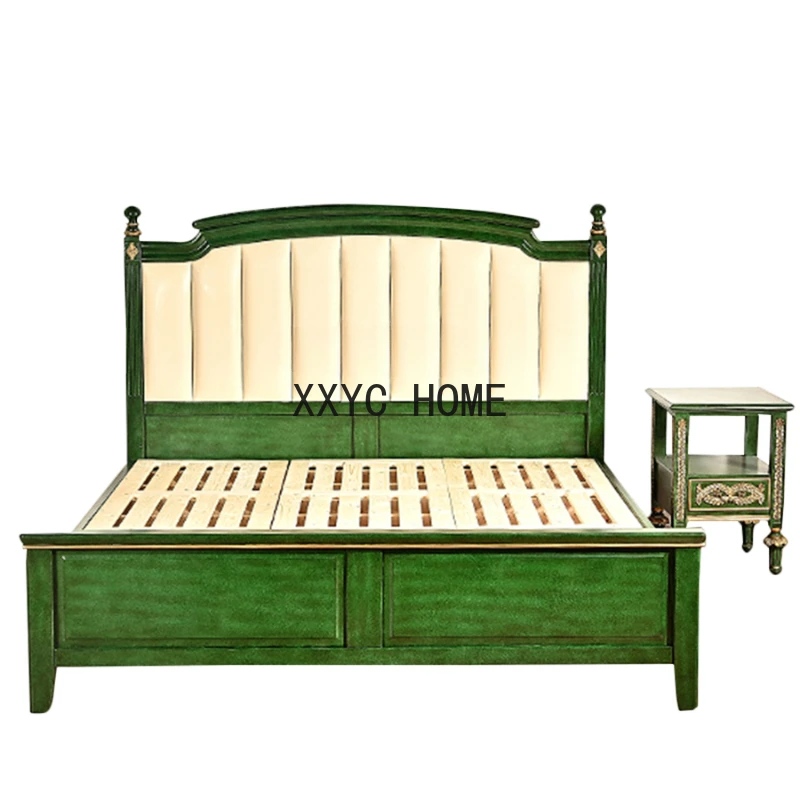 

American-Style Solid Wood Double Bed Retro Master Bedroom Single 1 M 2 Pastoral Bed & Breakfast Emerald 1 M 5