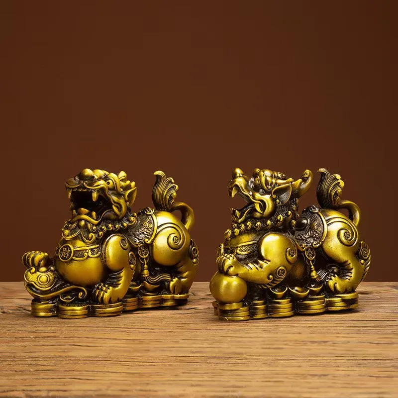 Pixiu ornaments, large copper Pixiu pair, male and female, auspicious and wishful, for home, office, shop opening gifts