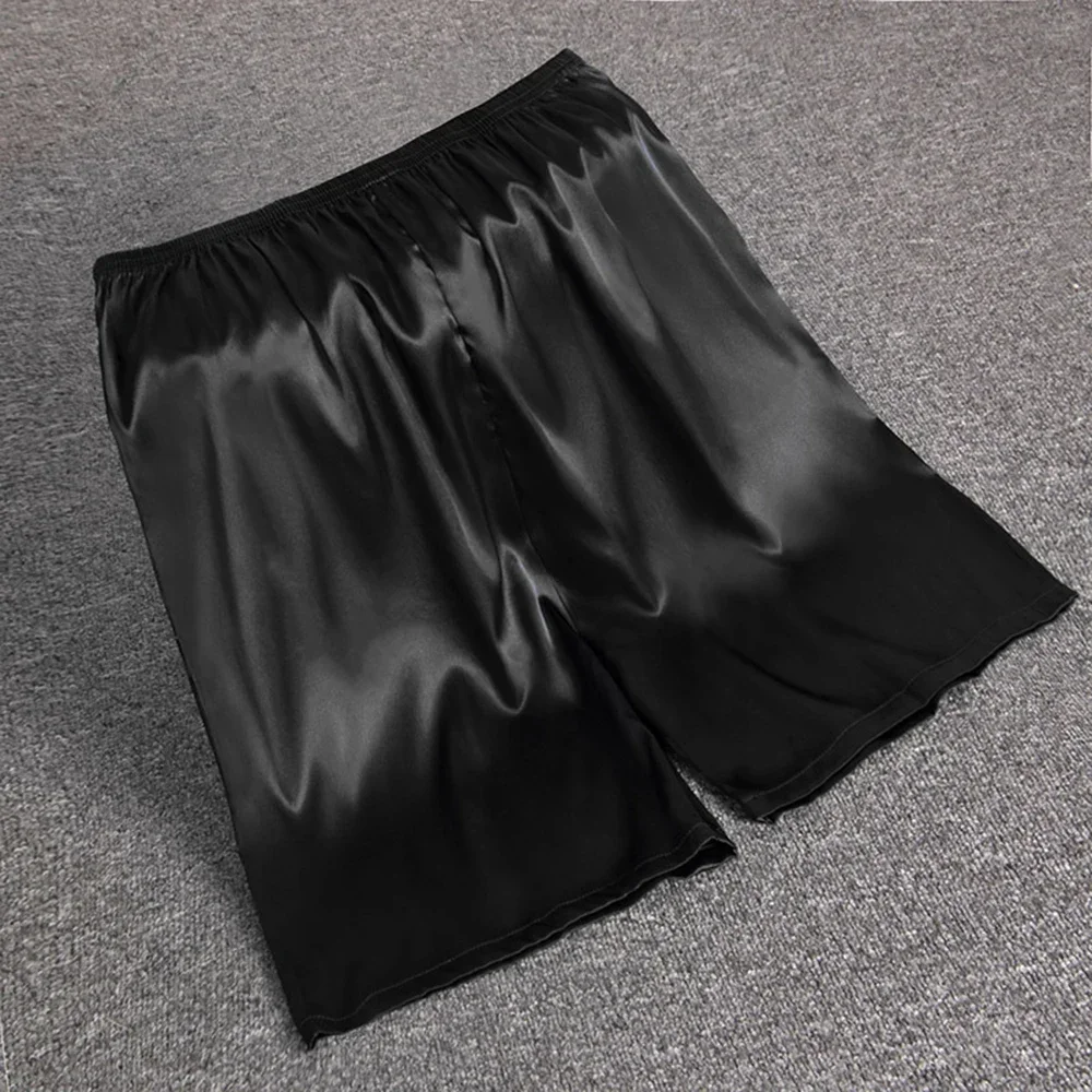 Mens Elastic Waist Silk Satin Pajamas soft Shorts Nightwear Pocket Panties Bottoms Bermuda Quick Dry Beach Shorts Male Sweatpant
