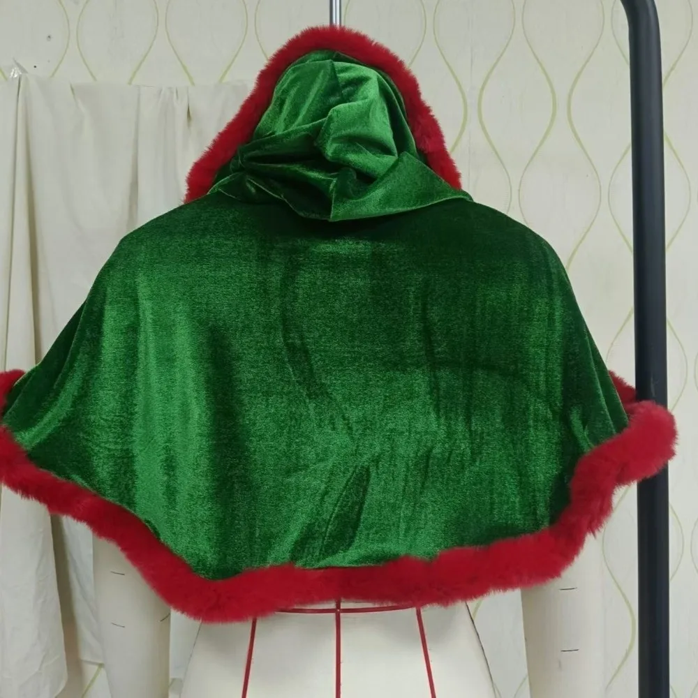 Fashion Polyester Christmas Hooded Cloak Warm Xmas Cape Shawl Thick Santa Claus Costume Autumn Winter