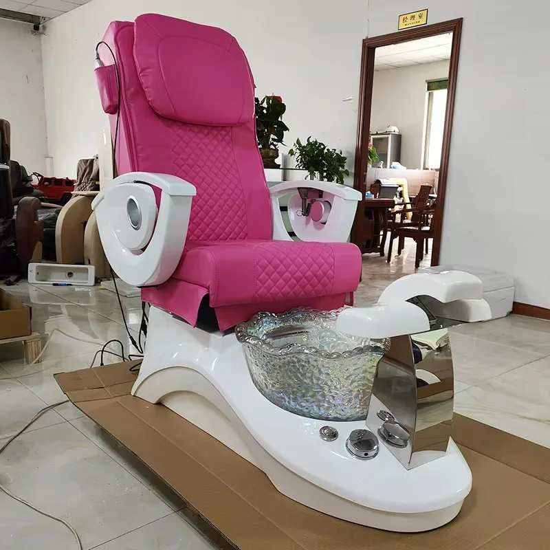 

New Arrive 2023 Hot Sale Foot Care Massage Pedicure Chair Modern Electric Dark Red Spa Manicure Chair With Led Lighting
