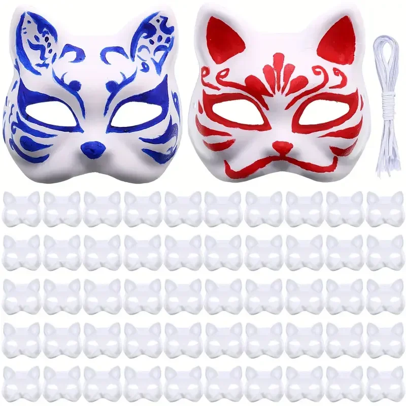 1-10pcs Japanese Mask Paper Blank Mask Halloween Cosplay Cat DIY Paintable Half Face Mask Animal Costume Party Decor Craft Prop