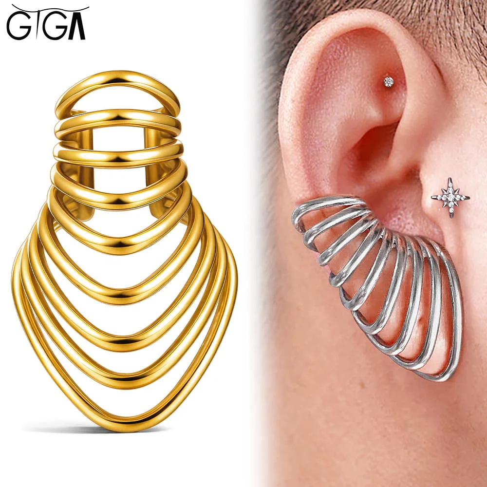Giga 1/2 Stück coole, glänzende Ohrclips ohne Piercing, 316L Edelstahl, Schmuck, Ohrringe, neun Kreise, Ohrstulpe für Damen und Herren