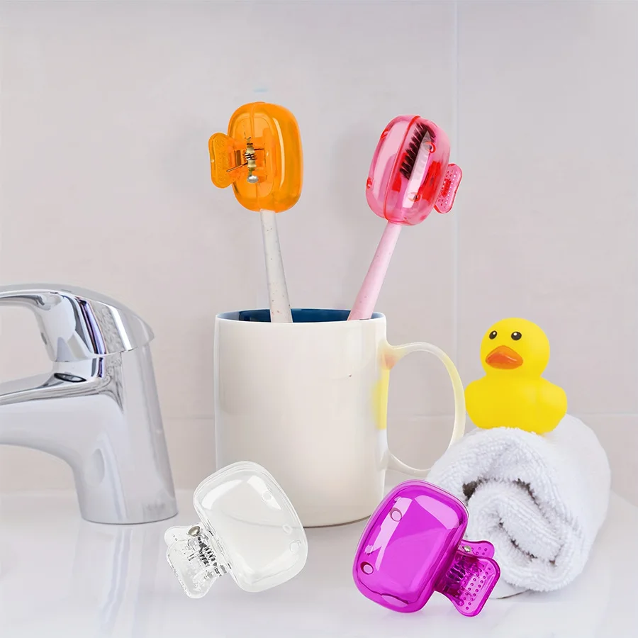 4pcs Travel Portable Essential Toothbrush Heads Cover Protective Holder Health Germproof Toothbrush Storage Clip Bathroom Tools