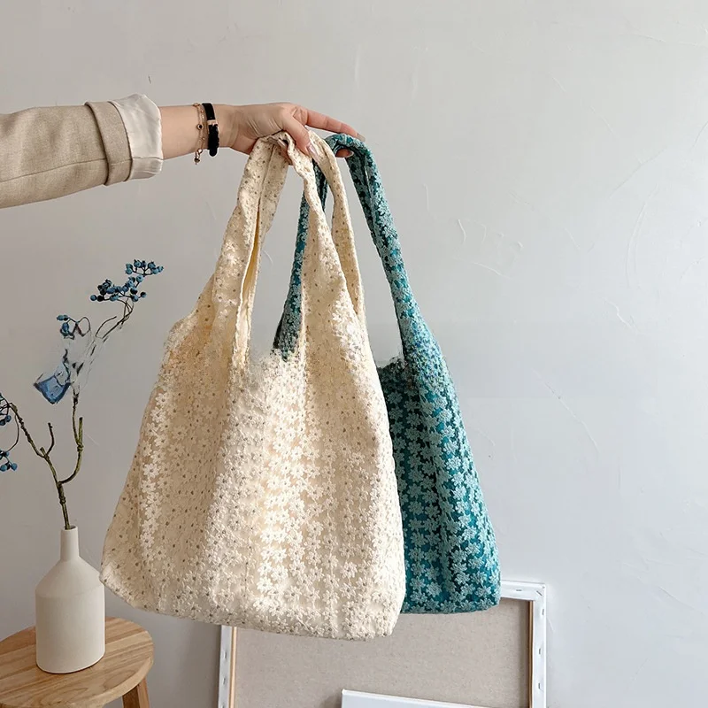 

Большая вместительная женская сумка-тоут Buluangpin с кружевом и цветочным узором, в японском стиле, из мягкого холста, для повседневного использования