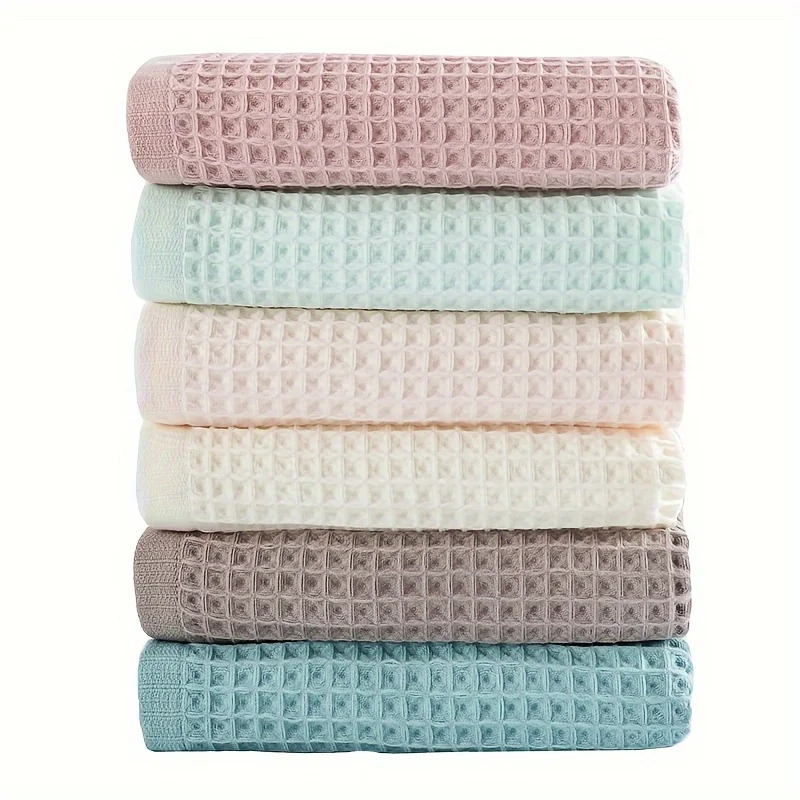 Toalla grande de 70x140cm, juego de toallas de baño tipo gofre modernas, tejido de punto de secado rápido, patrón a cuadros, algodón suave absorbente de Color sólido