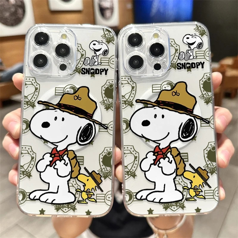 Snoopy Dog Cute Cartoon Logo With Magsafe Case For iPhone 16 15 14 13 12 11 Pro Max Magnetic Compatible Hard Shell Cover WK497