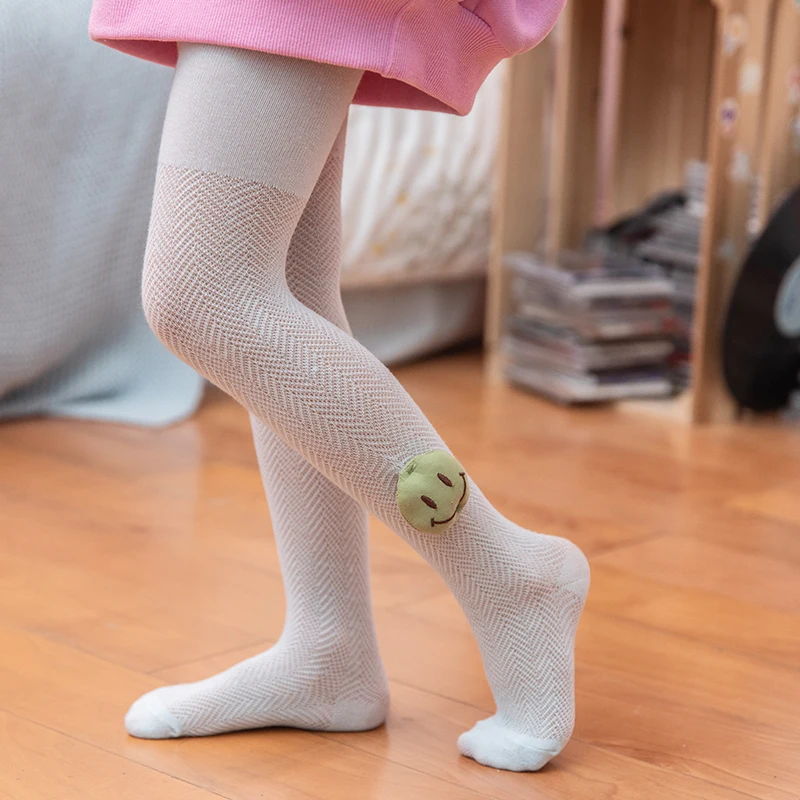 Cute Little Girls Summer 3D Smiley Face Mesh Anti Mosquito Leggings Soft Light Breathable Elastic Knit Lolita Princess Pantyhose