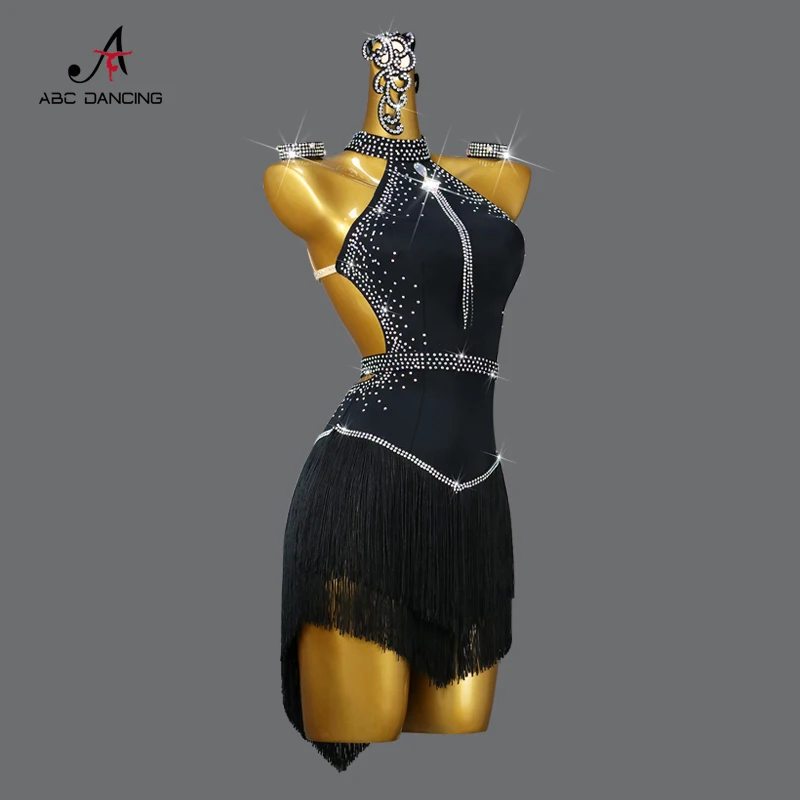 Professional Black Latin Dance Competition abito con frange gonne corte Sexy Costume da prestazione femminile abbigliamento donna taglie forti Nuovi prodotti e serie Personalizzazione Avanzata Abito da ballo alla moda