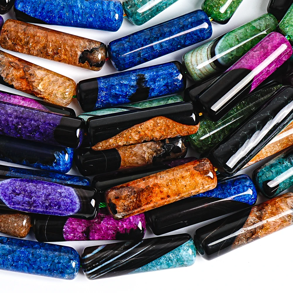 1 String Colorful Tube-Shaped Agate Beads 40x12mm Crystal Stone Spacer Beads for DIY Jewelry Making Crafting Bracelet Necklace