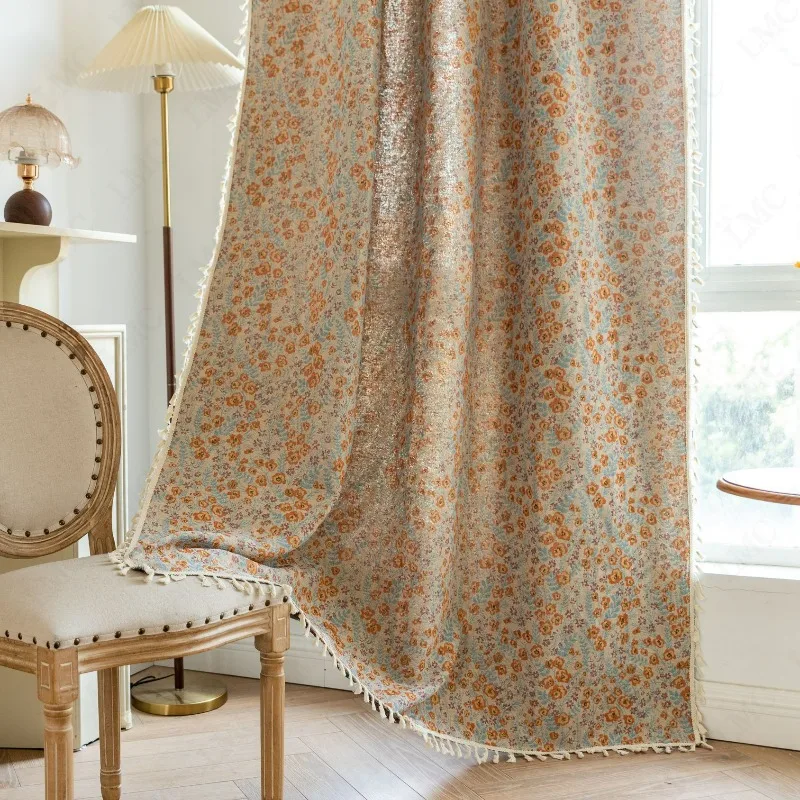 American Vintage Farmhouse Curtain Bohemian Imitation Linen Home Window Curtain Thick Blackout Drapes Bay Window Curtains
