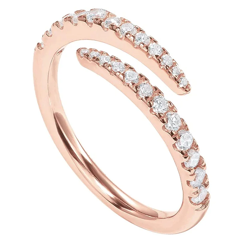 Huitan Simple Stylish Opening Rings for Women Shiny Cubic Zirconia Finger Accessories New Trendy Delicate Daily Wearable Jewelry