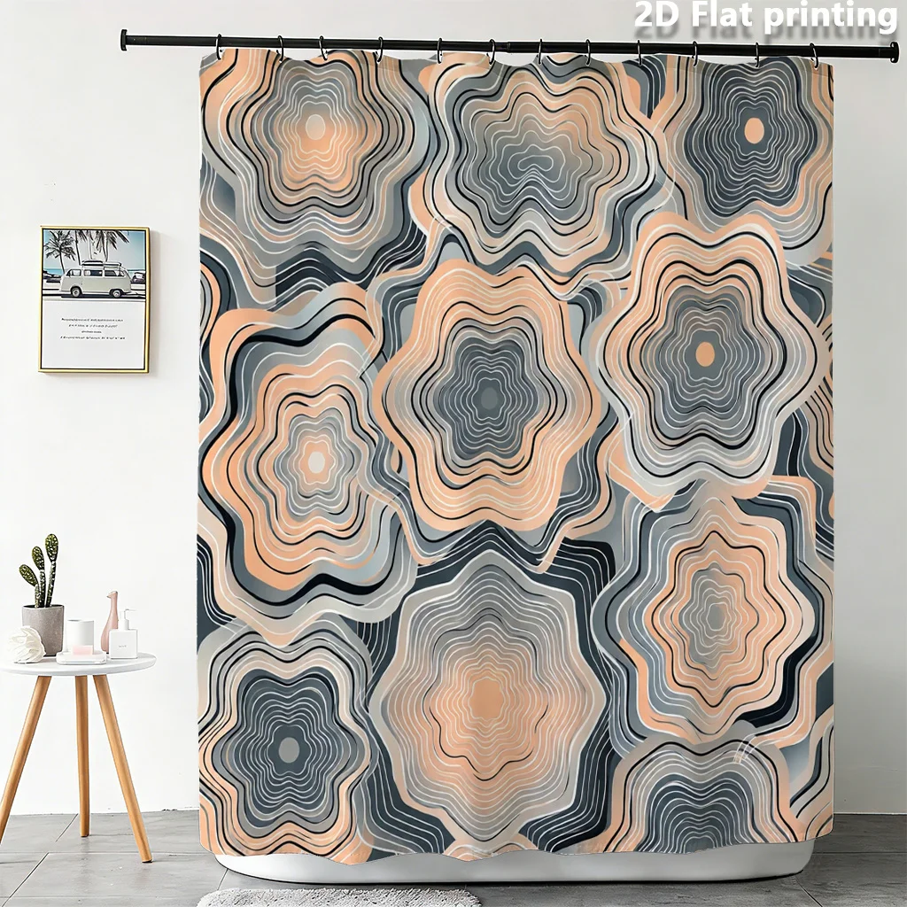 Bohemian Abstract Wave Pattern Shower Curtain Waterproof Polyester Liner for Modern Bathroom Decor Beige Gray Palette Abstract L