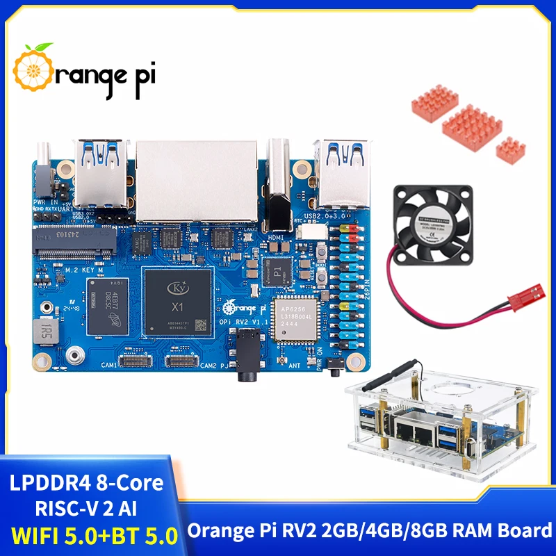 

Orange Pi RV2 2GB/4GB/8GB RAM Board LPDDR4 8-Core TOPS AI CPU WiFi BT5.0 BLE M2 PCIE SSD Mini PC For Orange Pi RV2