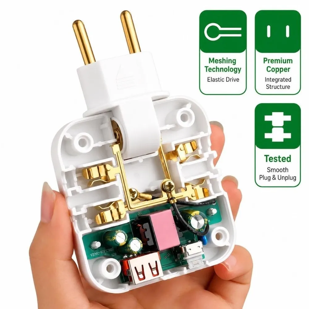 Foldable EU Plug Adapter USB Type-C Port Multiple Outlets US To EU Adapter 180° Rotatable Non-Grounding Universal Power Adapter