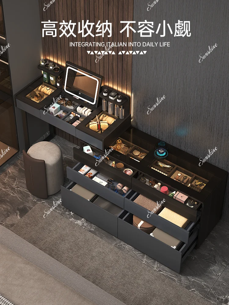 Italian minimalist chest cabinet integrated light luxury high sense telescopic flip cover dressing table