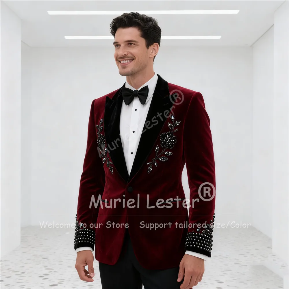 وسيم مطرز الأحجار دعوى الرجال سليم صالح المخملية العريس حفلة موسيقية الحلل تخصيص 2 قطعة مجموعات زي أوم الزفاف سهرة وتتسابق