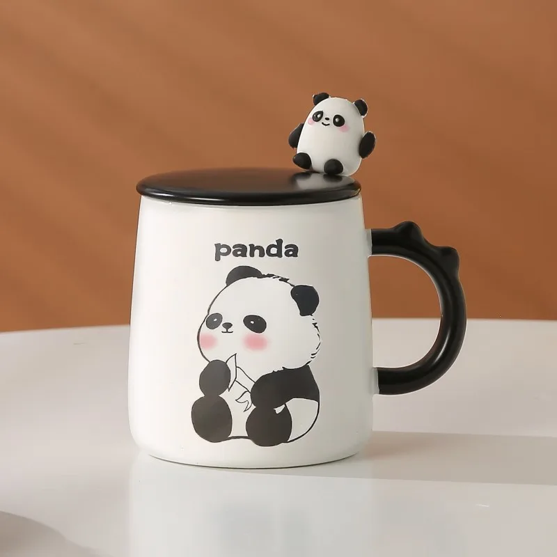 Makeup Ceramic Cup Creative Cartoon Water Cup Office Coffee Cup Handheld Gift Panda Mascot Souvenir Gift Towel Handheld fan