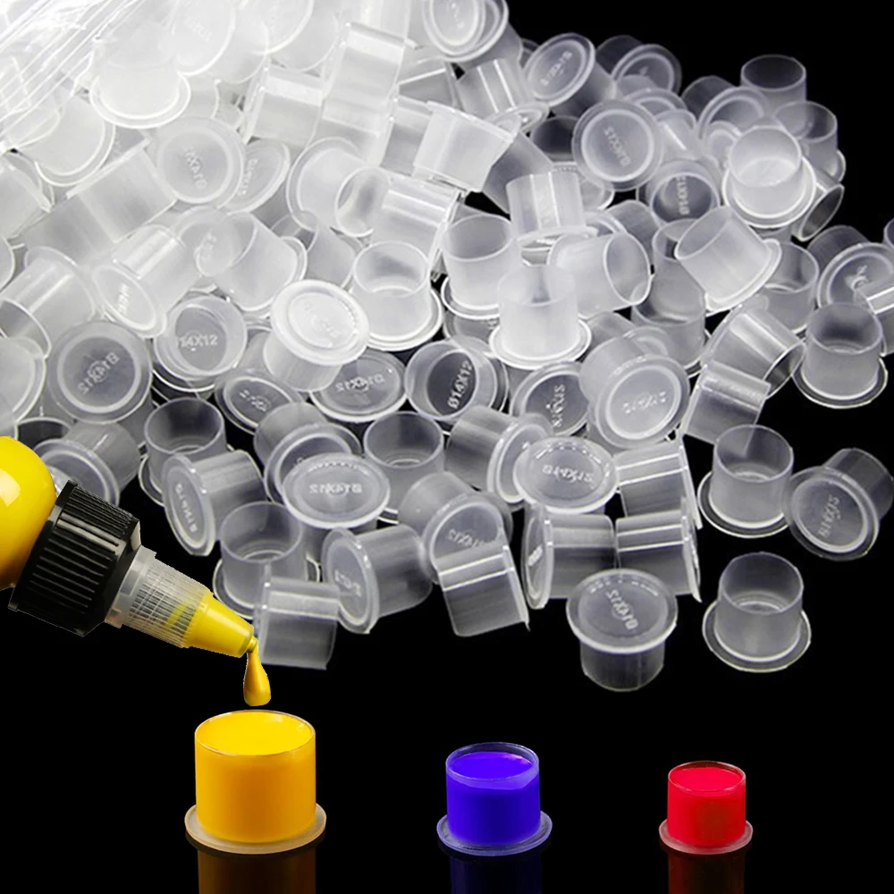 100/500PCS Disposable Tattoo Ink Caps S/M/L/XL Tattoo Ink Cups with Base Clear Plastic Pigment Permanent Makeup Container