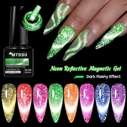 MTSSII 7ml Reflective Glitter Magnetic Gel Fluorescent Green Semi Permanent Neon Glitter Gel Nail Polish Nail Art Polish