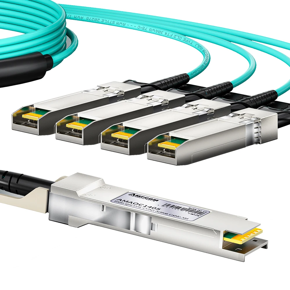 AMPCOM 액티브 광 케이블, 시스코, 미크로틱, 포티넷, 유비퀴티 등용 AOC 어셈블리, 100G QSFP28-4x25G SFP28 브레이크아웃