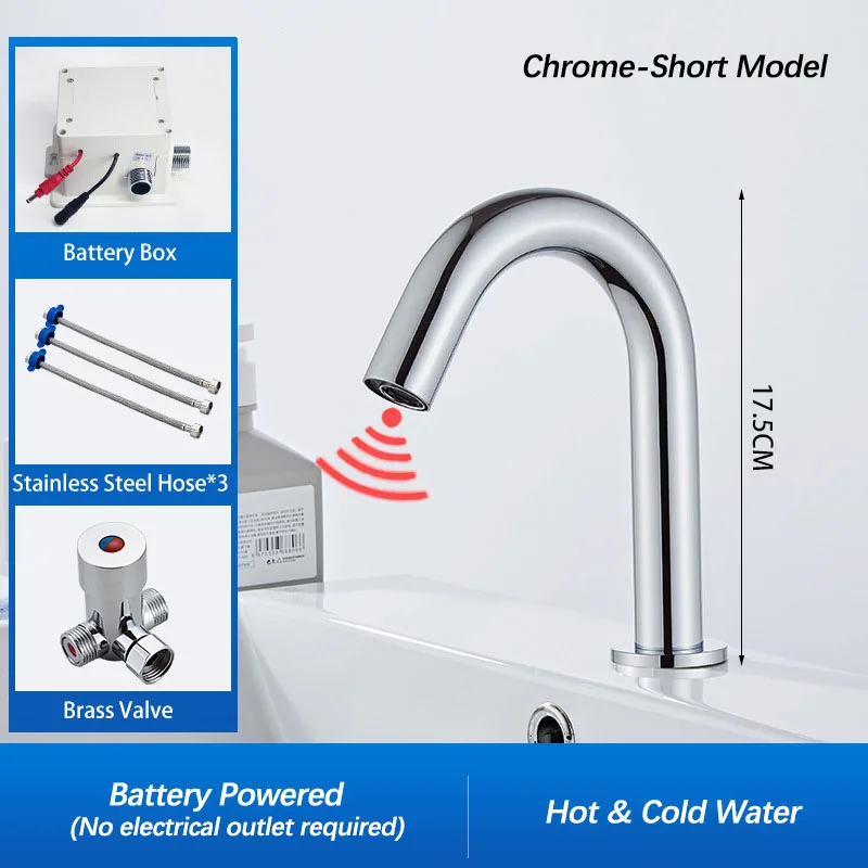 Zwarte automatische aanraakvrije infraroodsensor badkamerkraan. Touchless tapware. Koud warm water mixer kraan. Badkamer gootsteen kraan