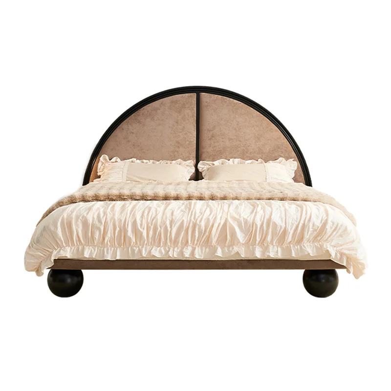 

Customizable French Solid Wood Double Bed Creative American Bed Modern Simple Homestay Retro Wind Round Head Black Princess Bed