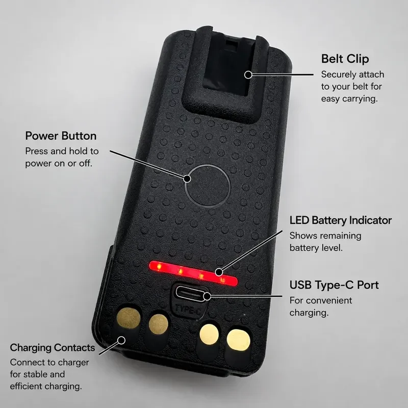 for Motorola P8668I Walkie Talkie PMNN4409BR Lithium Battery with Type C Vibration Display Power