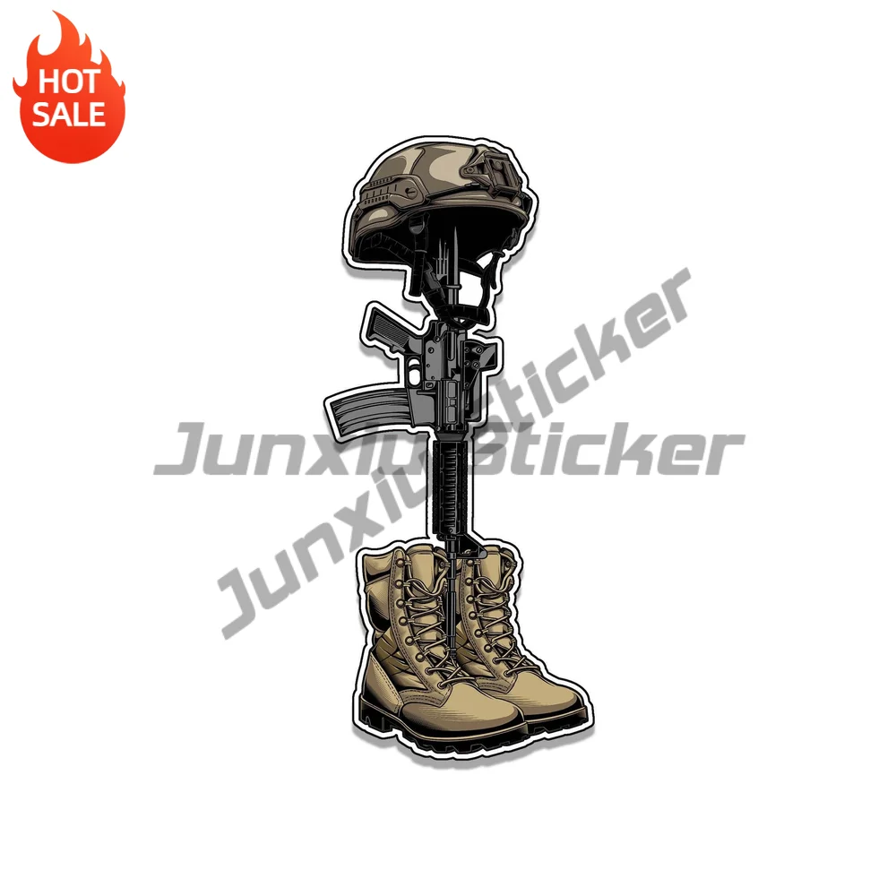 Fallen Soldier Memorial Cross Vinyl Car Sticker Decal for Car Window and Water Bottle Decorative Graphic