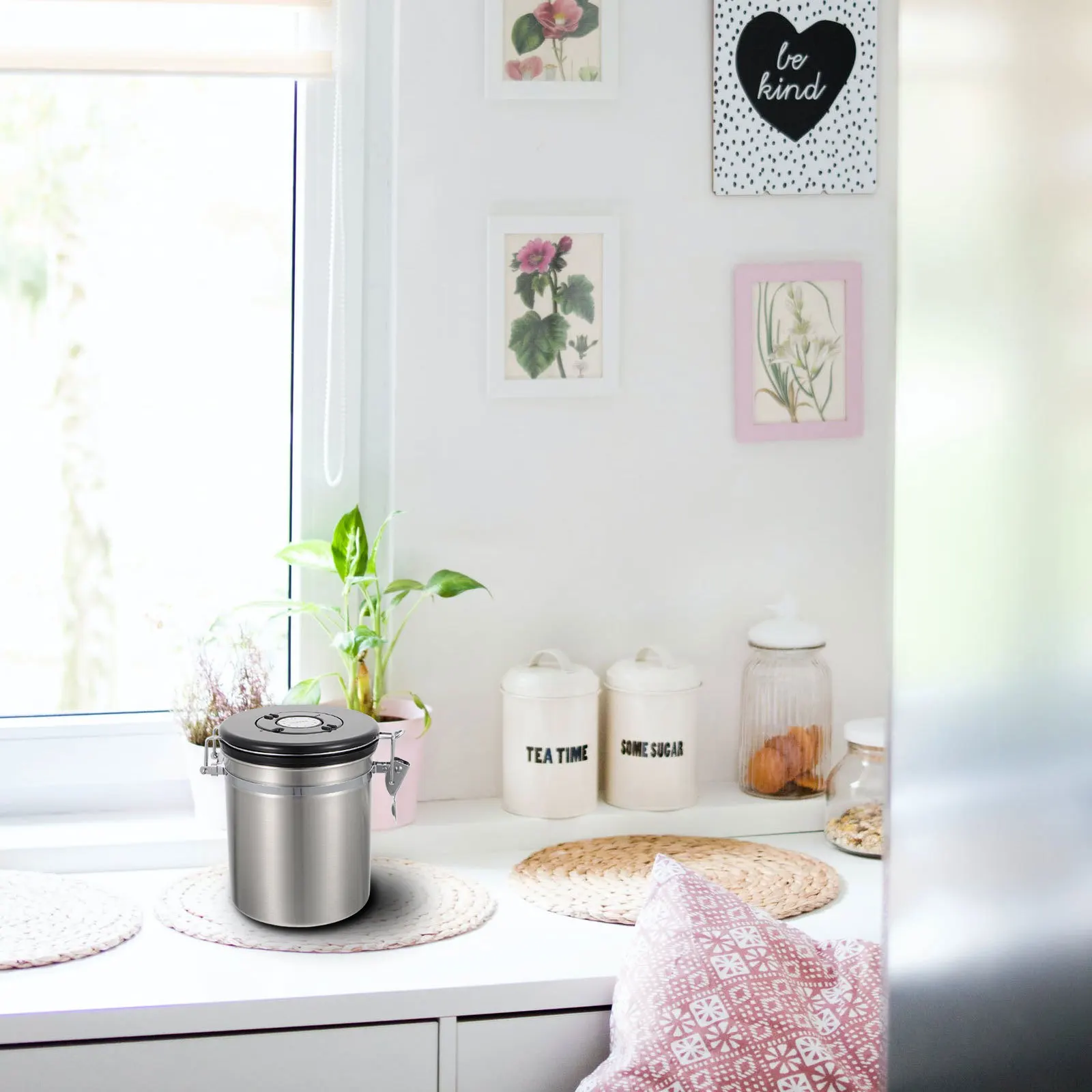 

1Pcs Stainless Steel Coffee Storage Can Silver Sealed Container for Tea Candy Dry Cereals Food Freshness Keeper