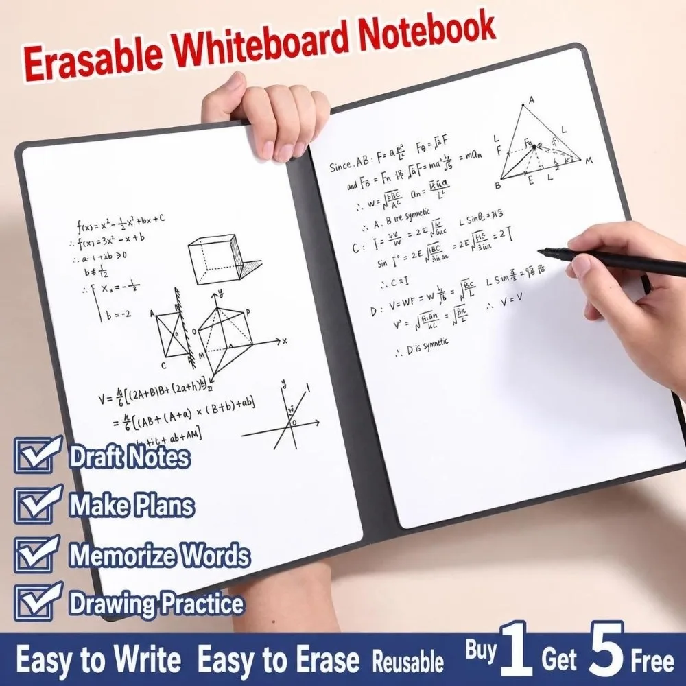Portable A5 Dry Erase Notebook Reusable Portable Erasable Whiteboard Notebook Foldable Writing Notepad Planning Drafting