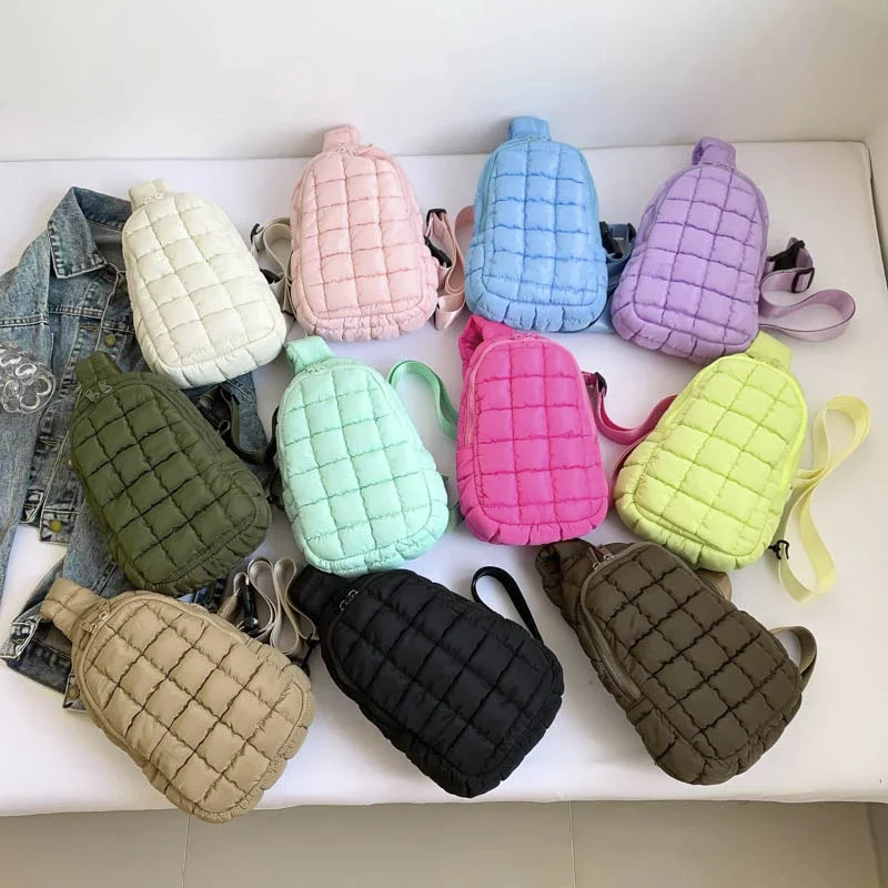 Fluffy Design Plaid Sewing Fashion Oxford Spinning Chest Bag Solid Color Zipper Crossbody Bag 2024 Hot Sale Bags for Women Bolsa