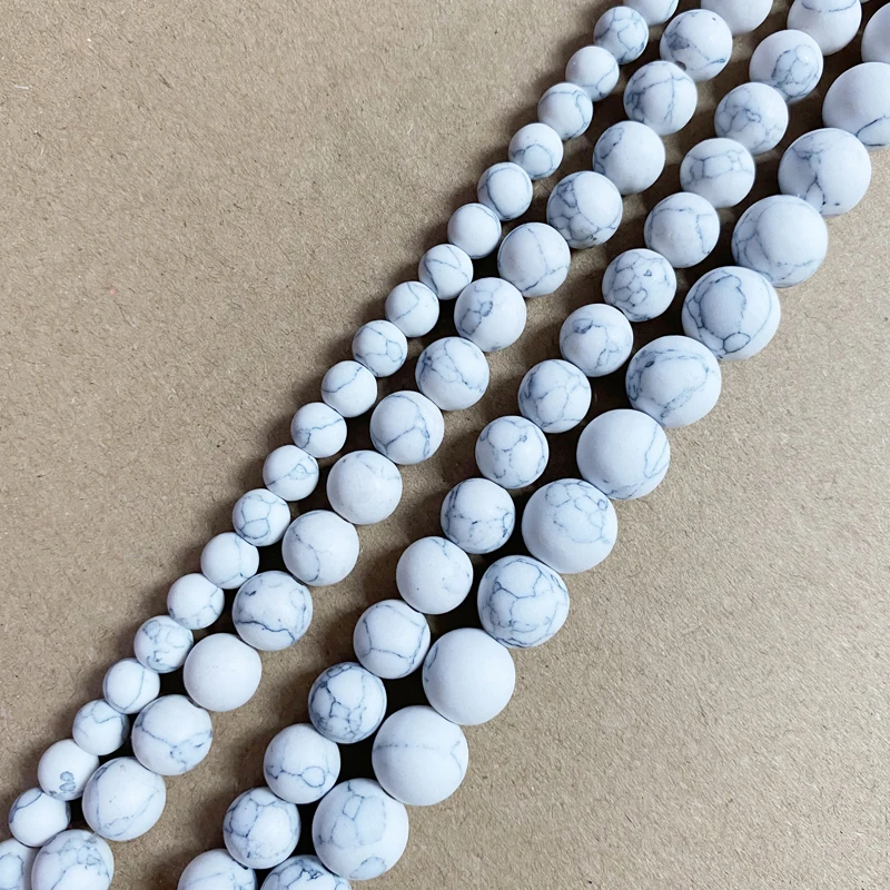 Natural Stone Matte Chinese White Howlite Round Loose Beads 15\