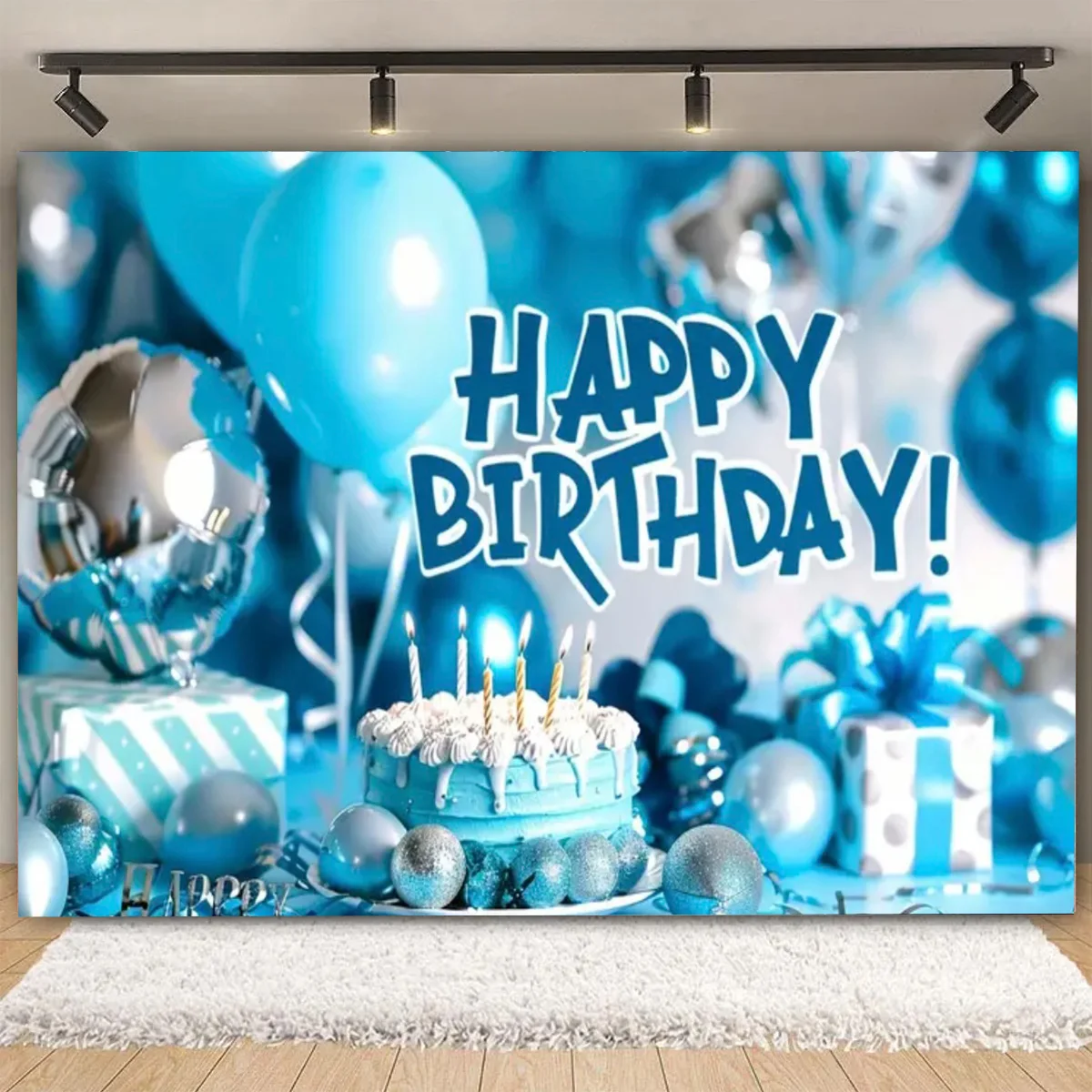 Gold Glitter Blue Birthday Party Backdrop Balloon Star Booth Banner Poster Backdrop Adult Theme Party Decoration Supplies Gifts